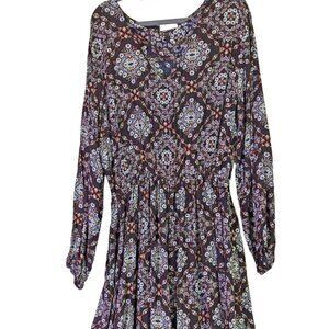 Oddy Women Plus size 3XL Black Elastic Waist Floral Print Pullover Rayon Dress